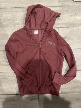 PINK Victoria's Secret Mauve Zip-Up Hoodie with Rhinestone Logo